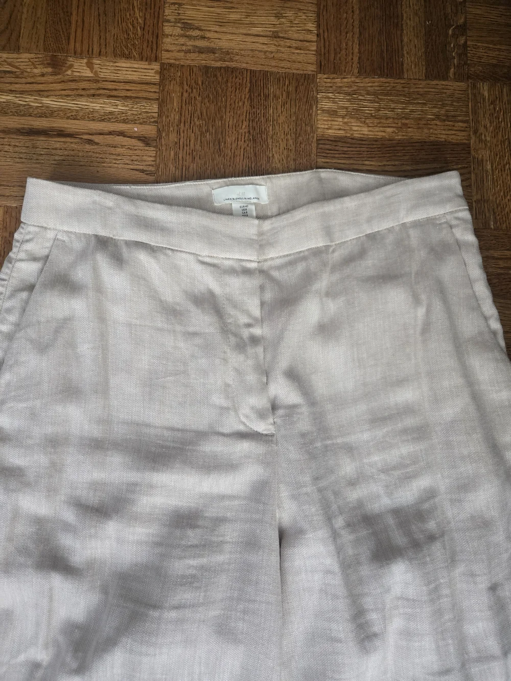 WOMEN'S CREAM WIDE-LEG LINEN BLEND TROUSERS - Size 8